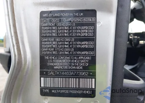 2003 Land Rover Discovery S z USA, uszkodzony, nr VIN SALTK14463A773962